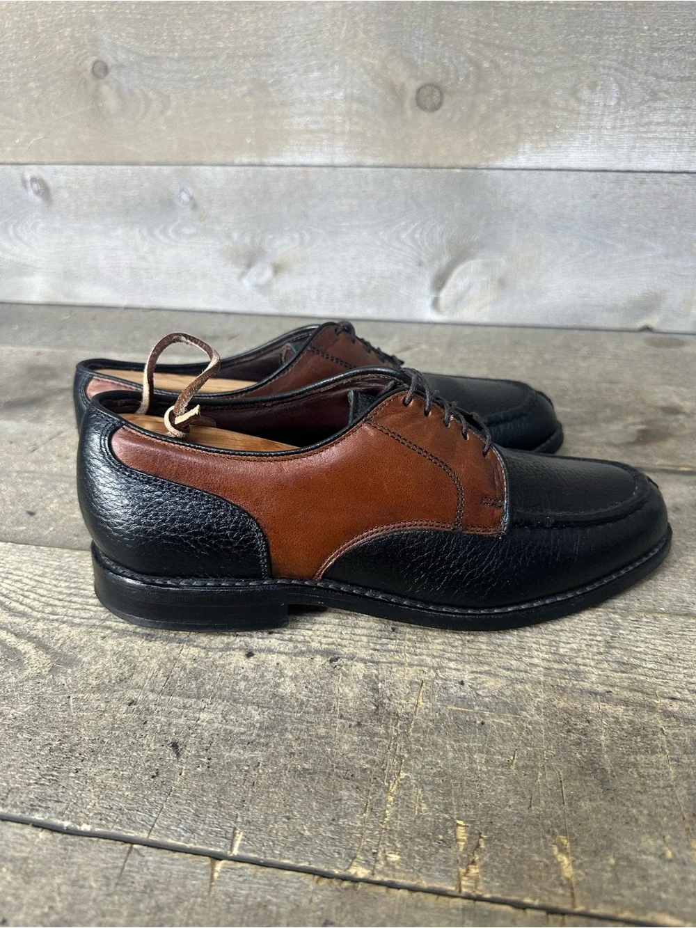 Allen Edmonds Wilbert Men's Size 7 E Two Tone Brown Black Oxfords Split Toe